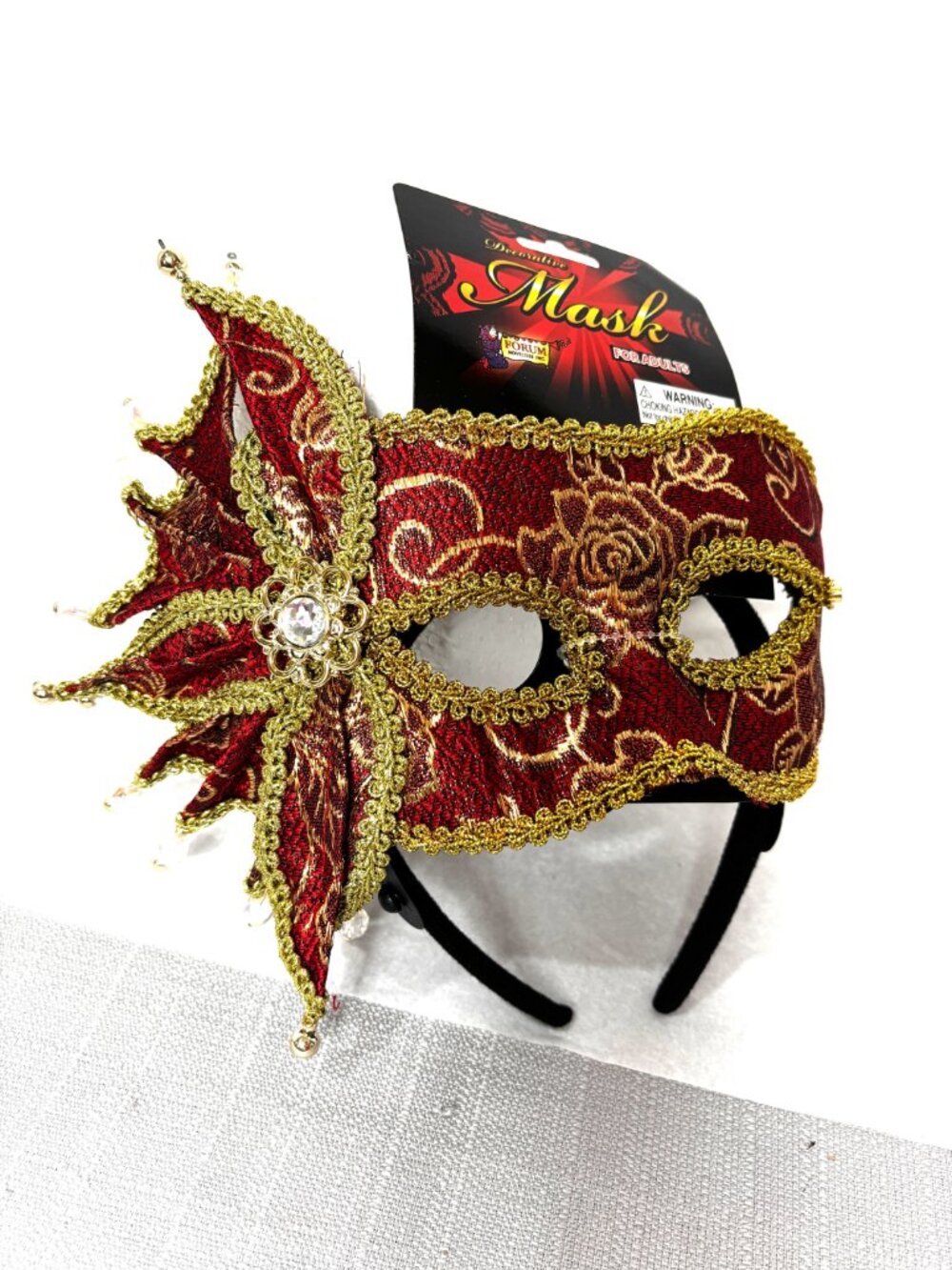 Venetian Red Gold Rose Brocade Carnival Mask NWT NOS